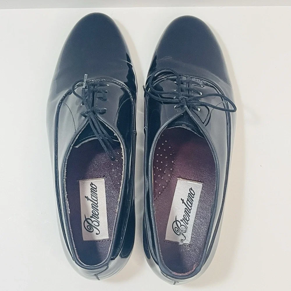 Brentano Patent Leather Black Lace‎ Up Shoes Size 8